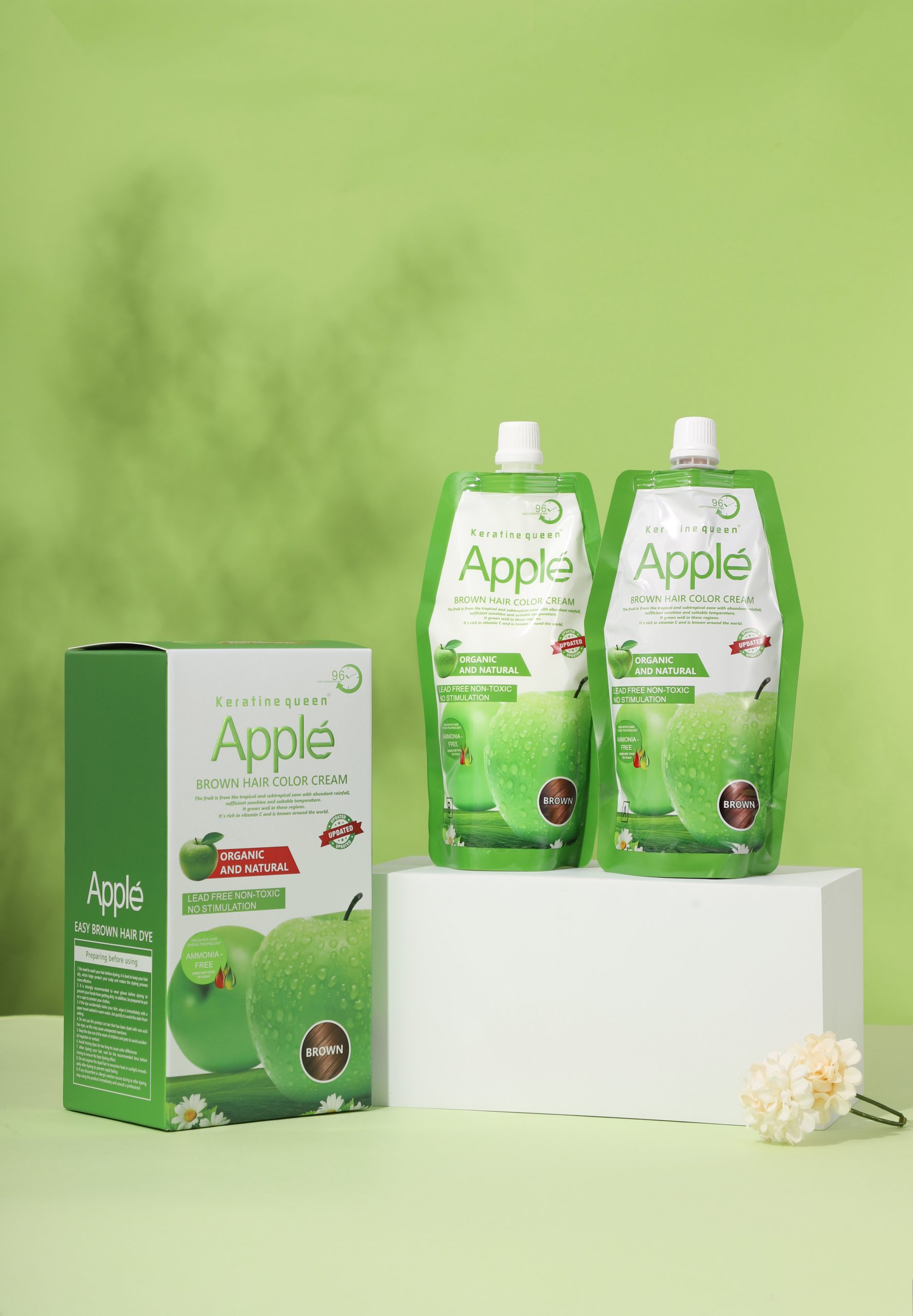 Keratine queen 500ml*2 Apple Hair Dye Cream Color In Black/Brown