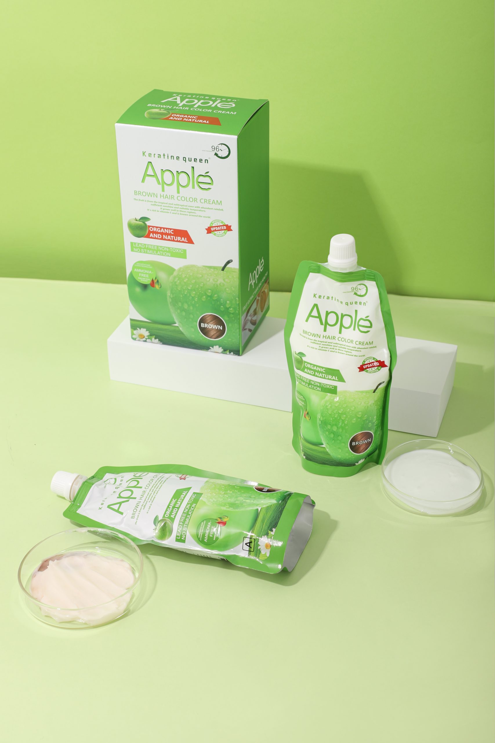 Keratine queen 500ml*2 Apple Hair Dye Cream Color In Black/Brown - Image 6