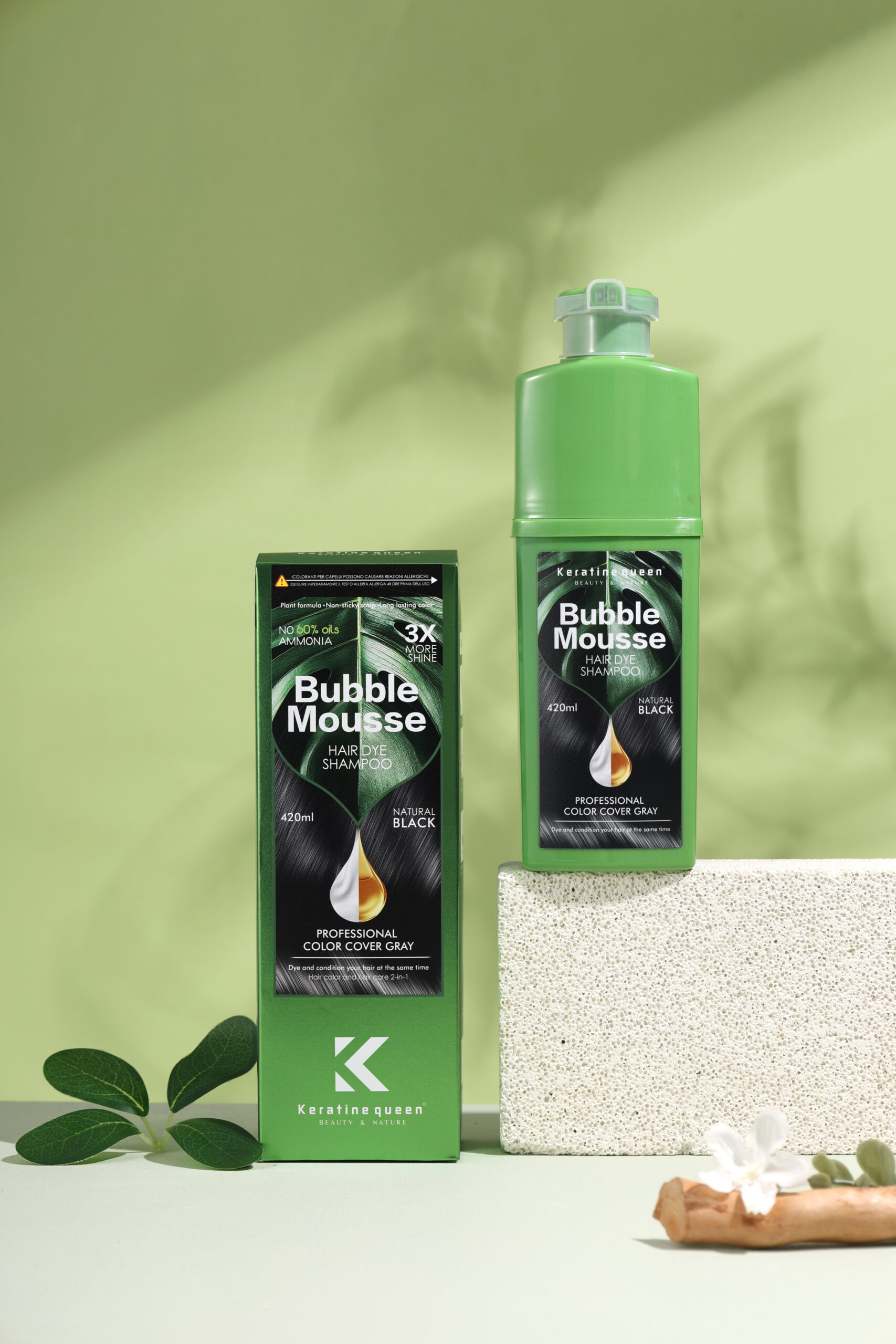 Keratine queen Plant Formulo Bubble Mousse Hair Dye Shampoo Color In Black/Brown - Image 4